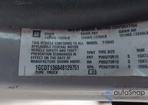 2004 Chevrolet Colorado Ls from USA, damaged, VIN 1GCDT136048129751